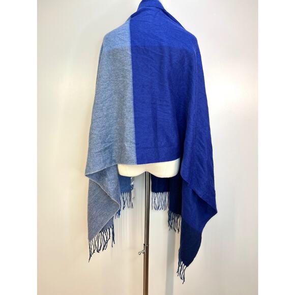 Japanese Cashmere Wrap Wide Scarf Colorblock Blue Modern Unisex - Picture 4 of 9